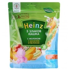 Каша 5злаков с молоком банан-яблоко мягкая упаковка Heinz 250гр