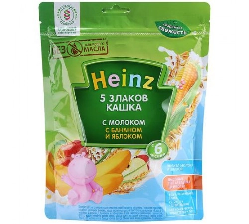 Каша 5злаков с молоком банан-яблоко мягкая упаковка Heinz 250гр Каша 5злаков с молоком банан-яблоко мягкая упаковка Heinz 250гр