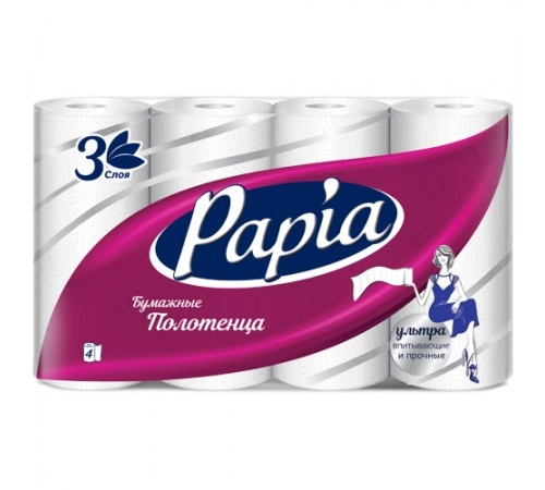 Полотенца бумажные 3-слойные Papia 8 рул Полотенца бумажные 3-слойные Papia 8 рул