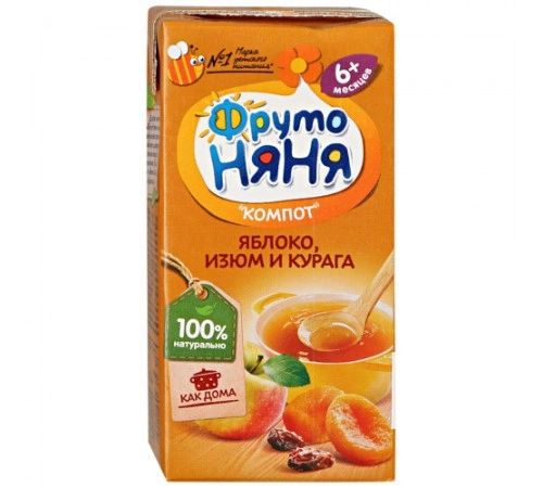 Компот с яблоком изюмом и курагой ФрутоНяня 200мл Компот с яблоком изюмом и курагой ФрутоНяня 200мл