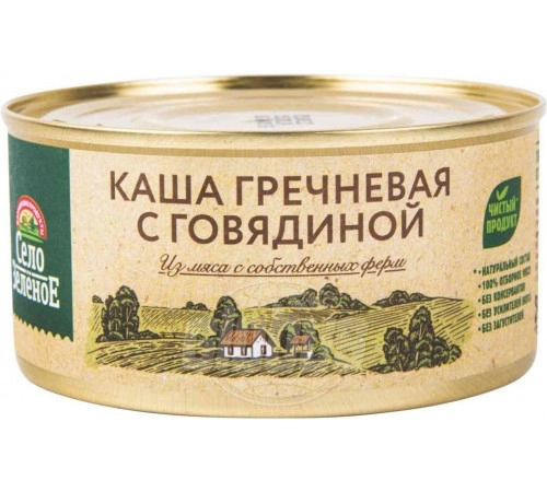 Каша гречневая с говядиной Село зеленое 325г Каша гречневая с говядиной Село зеленое 325г