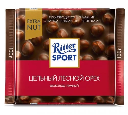 Шоколад темный Цельный лесной орех Ritter Sport 100г Шоколад темный Цельный лесной орех Ritter Sport 100г