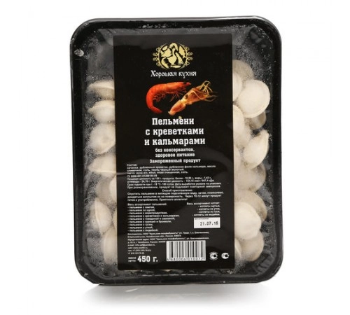 Пельмени с креветками и кальмарами Хорошая кухня 450г Пельмени с креветками и кальмарами Хорошая кухня 450г