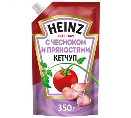 Кетчуп с чесноком и пряностями  дой-пак Хайнц 350г Кетчуп с чесноком и пряностями  дой-пак Хайнц 350г