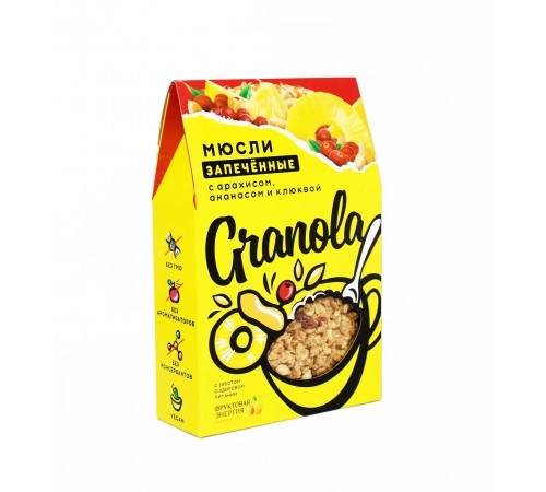 Мюсли запеченые арахис,ананас,клюква Фруктовая энергия 270г Мюсли запеченые арахис,ананас,клюква Фруктовая энергия 270г