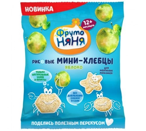 Хлебцы-мини ФрутоНяня рисовые с яблоком и пребиотиком 30 гр Хлебцы-мини ФрутоНяня рисовые с яблоком и пребиотиком 30 гр