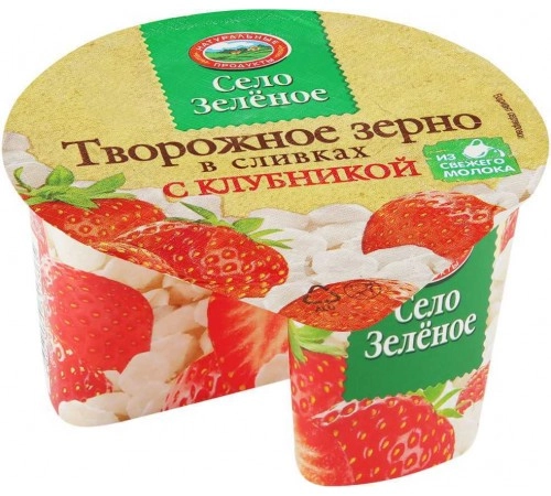Зерно творожное в сливках Клубника Село Зеленое 130г 5% Зерно творожное в сливках Клубника Село Зеленое 130г 5%