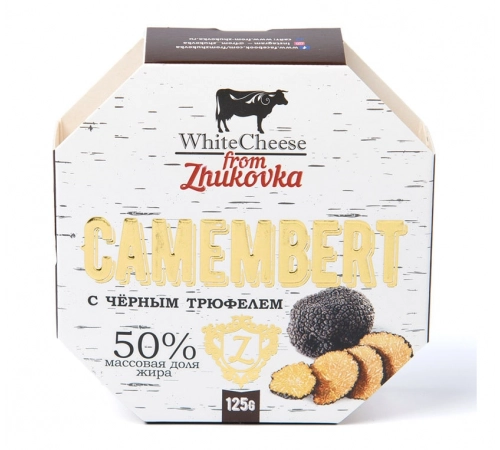 Сыр Камамбер с черным трюфелем WhiteCheese from Zhukovka 125гр 50% Сыр Камамбер с черным трюфелем WhiteCheese from Zhukovka 125гр 50%