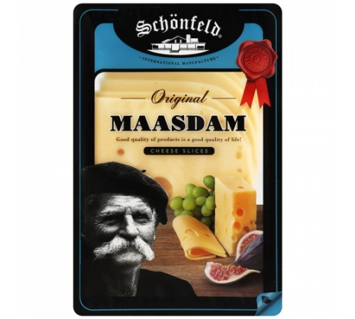 Сыр полутвердый Маасдам нарезка Schoenfeld 150гр 45%